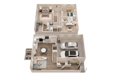 Floor plan for 3 beds, 2.5 baths, 1605 sqft
